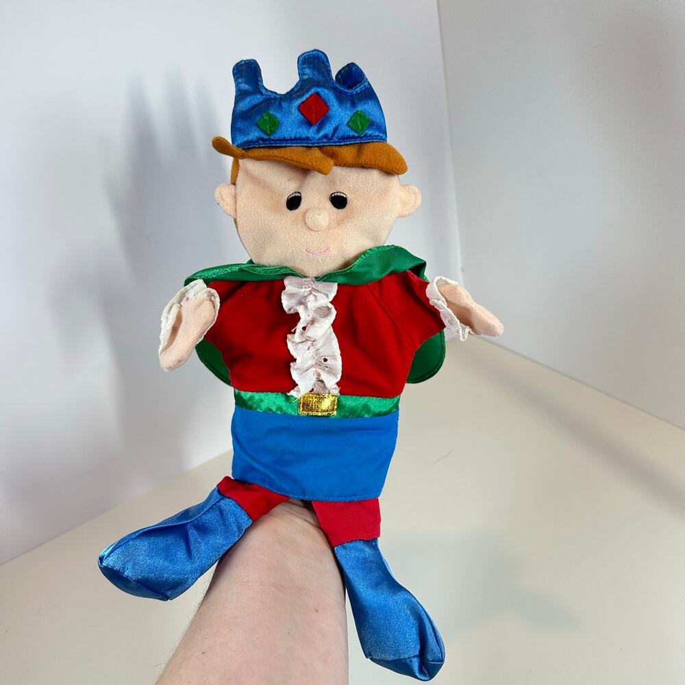 Vintage Lillian Vernon Prince King Boy Puppet Satin Cape Crown Felt Toy